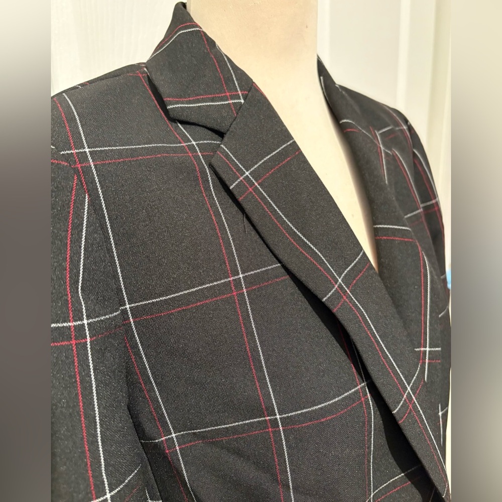 Kasper Black Blazer with Red and White Plaid